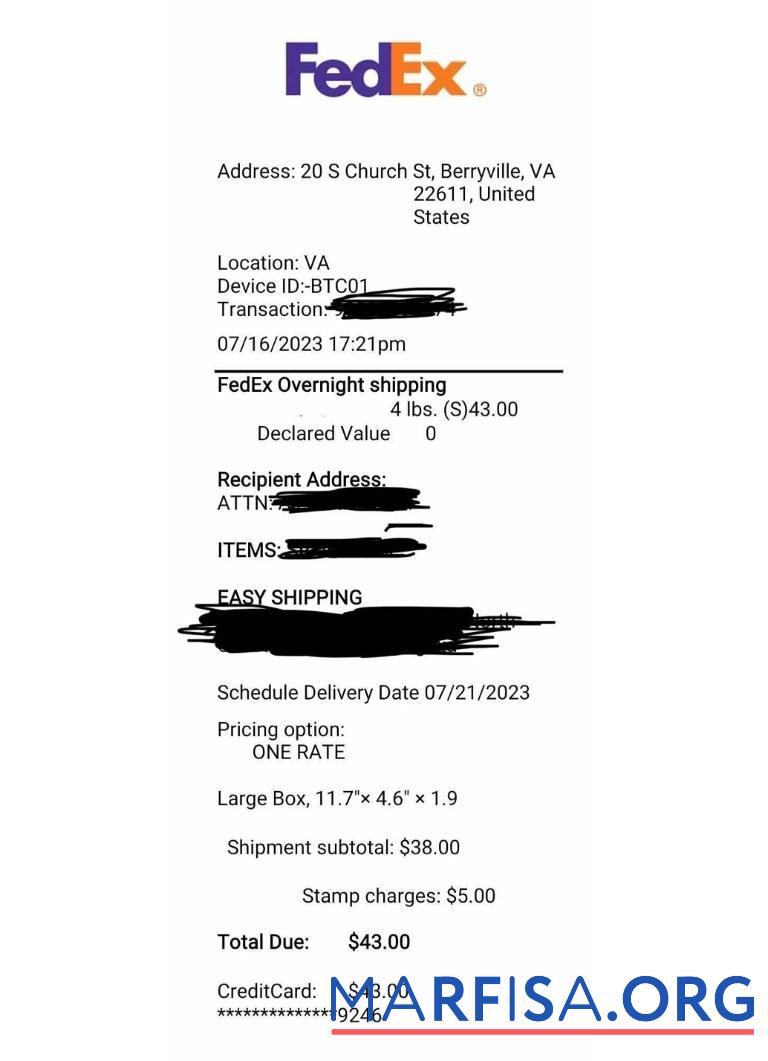 Downloadable Fedex corporation receipt template